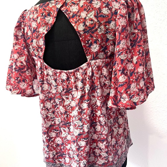 Lucky Brand Red and White Flutter Sleeve Blouse M - Picture 5 of 8